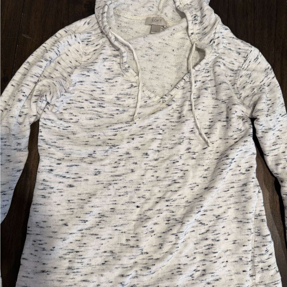 Ann Taylor LOFT White and Black V-Neck Sweater